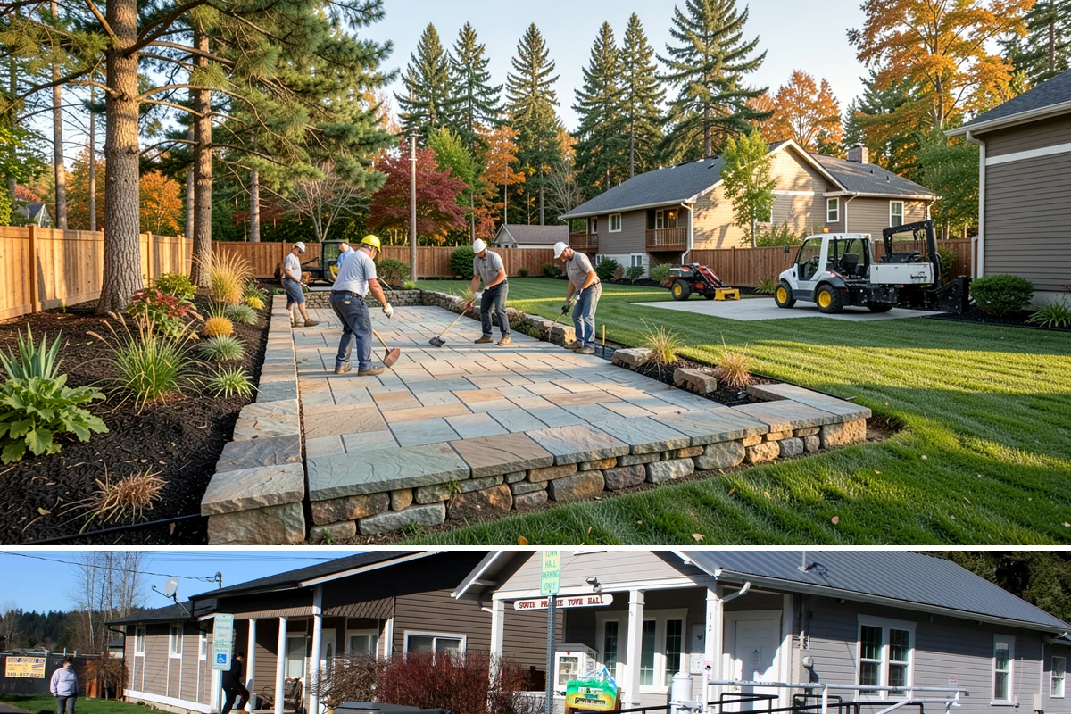 White Decorative Rock Installation in South Prairie, Pierce County, WA - White rock can be installed year-round, though placing it in drier months helps keep the light stone clean during the work.