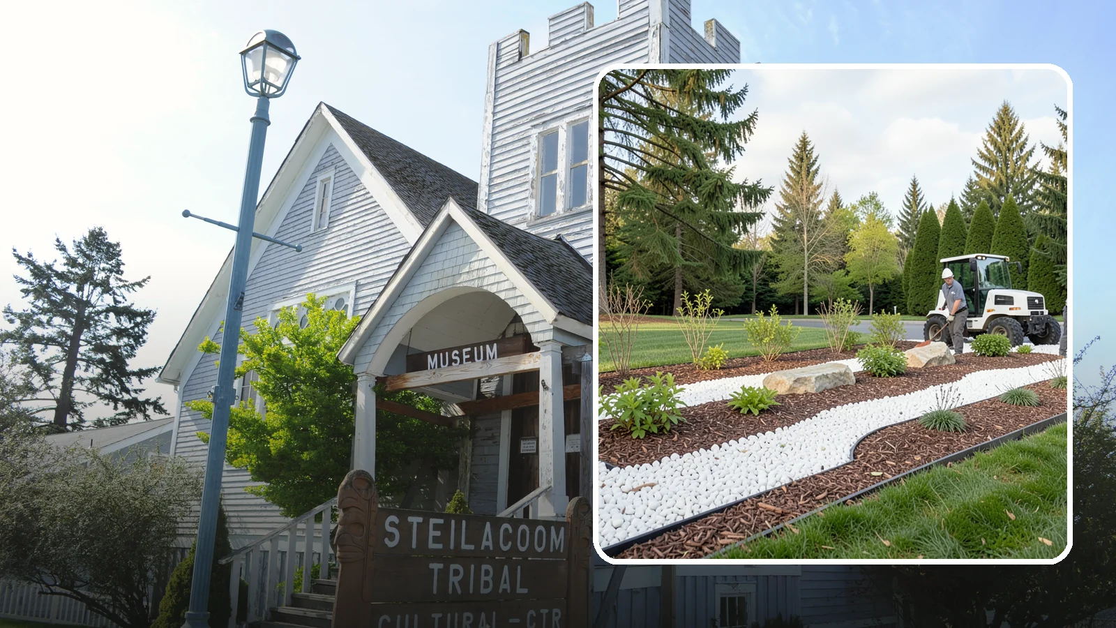 White Decorative Rock Installation in Steilacoom, Pierce County, WA - Crisp white marble or limestone chips that brighten shaded beds and create clean, high-contrast borders.