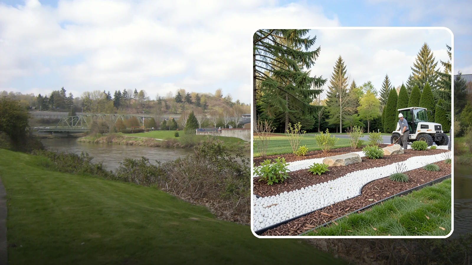 White Decorative Rock Installation in Tukwila, King County, WA - Crisp white marble or limestone chips that brighten shaded beds and create clean, high-contrast borders.