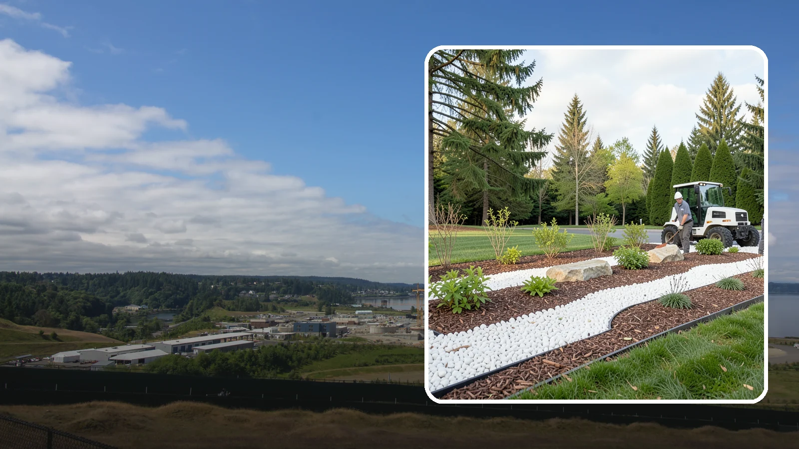 White Decorative Rock Installation in University Place, Pierce County, WA - Crisp white marble or limestone chips that brighten shaded beds and create clean, high-contrast borders.