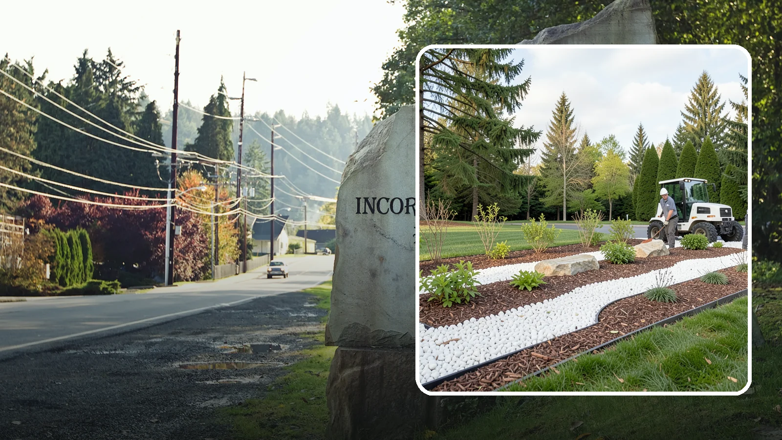 White Decorative Rock Installation in Wilkeson, Pierce County, WA - Crisp white marble or limestone chips that brighten shaded beds and create clean, high-contrast borders.