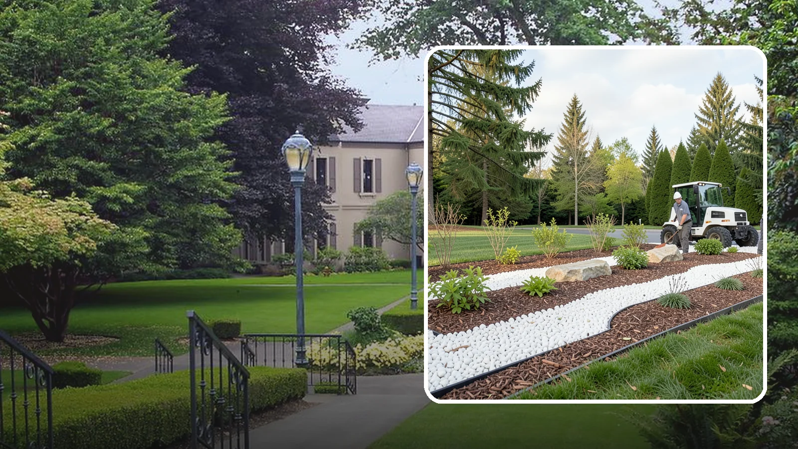 White Decorative Rock Installation in Woodinville, King County, WA - Crisp white marble or limestone chips that brighten shaded beds and create clean, high-contrast borders.