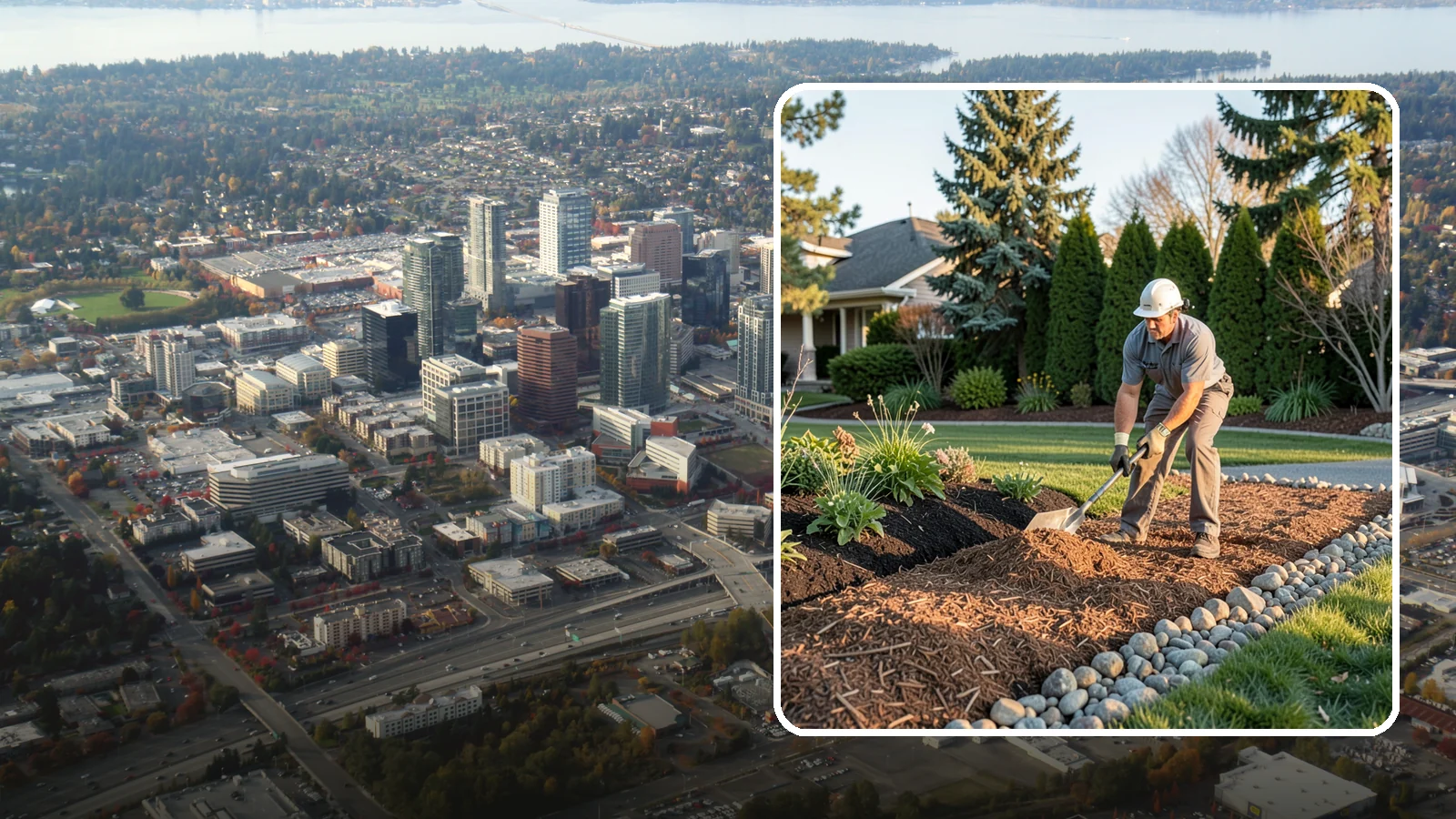 Wood Chip Spreading in Bellevue, King County, WA - Natural wood chips and arborist chips spread on paths, beds, and play areas for a rugged, economical cover.