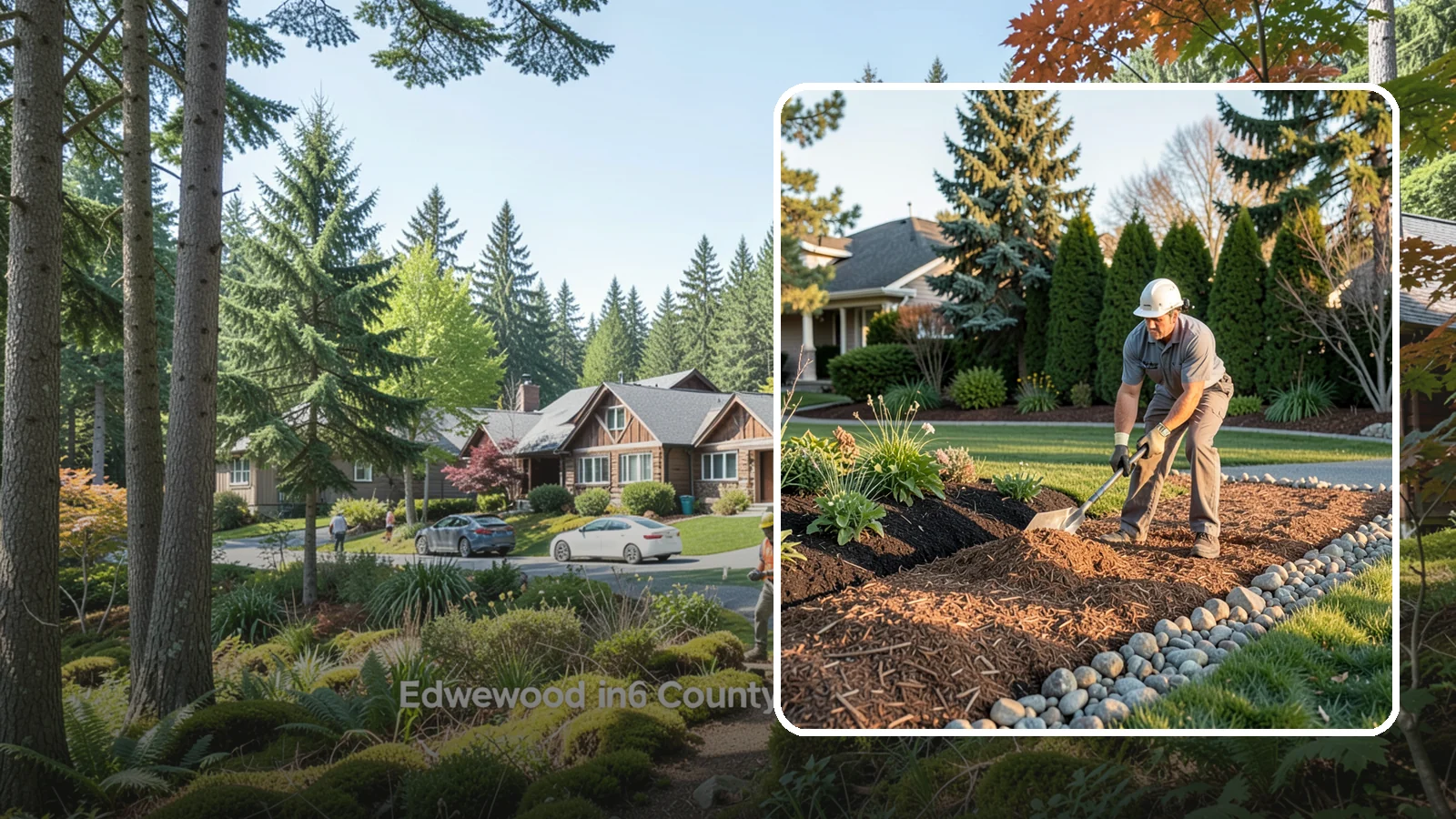 Wood Chip Spreading in Edgewood, Pierce County, WA - Natural wood chips and arborist chips spread on paths, beds, and play areas for a rugged, economical cover.