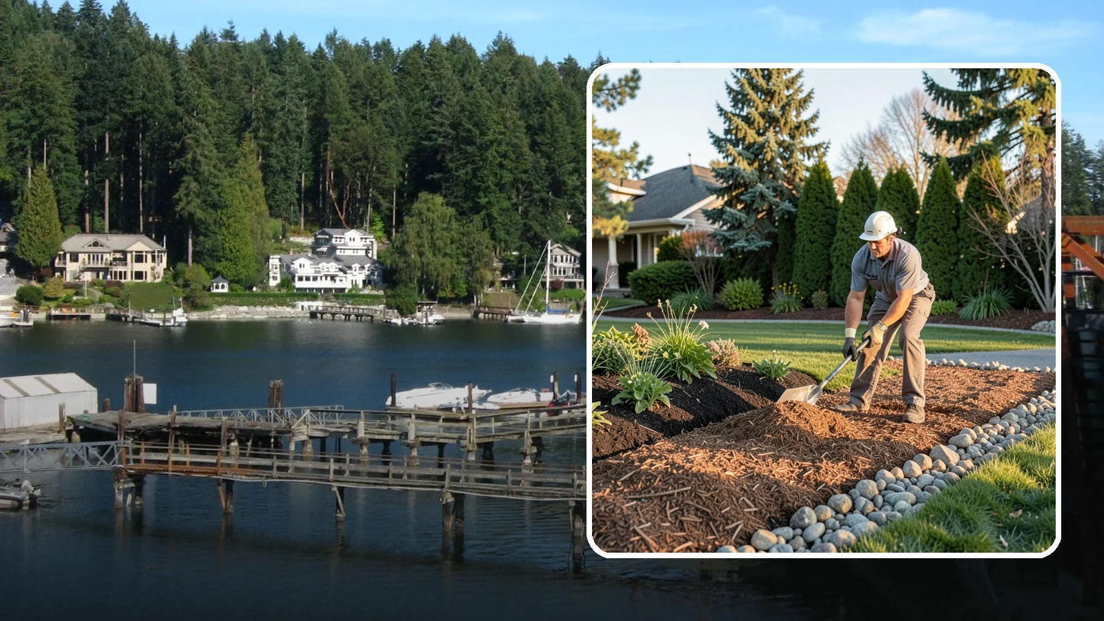 Wood Chip Spreading in Gig Harbor, Pierce County, WA - Natural wood chips and arborist chips spread on paths, beds, and play areas for a rugged, economical cover.