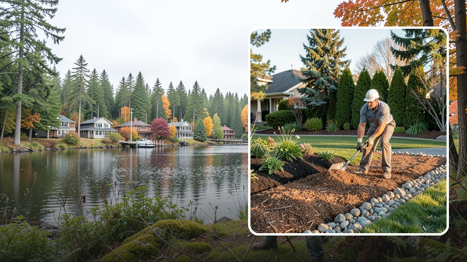 Wood Chip Spreading in La Conner, Skagit County, WA - Natural wood chips and arborist chips spread on paths, beds, and play areas for a rugged, economical cover.