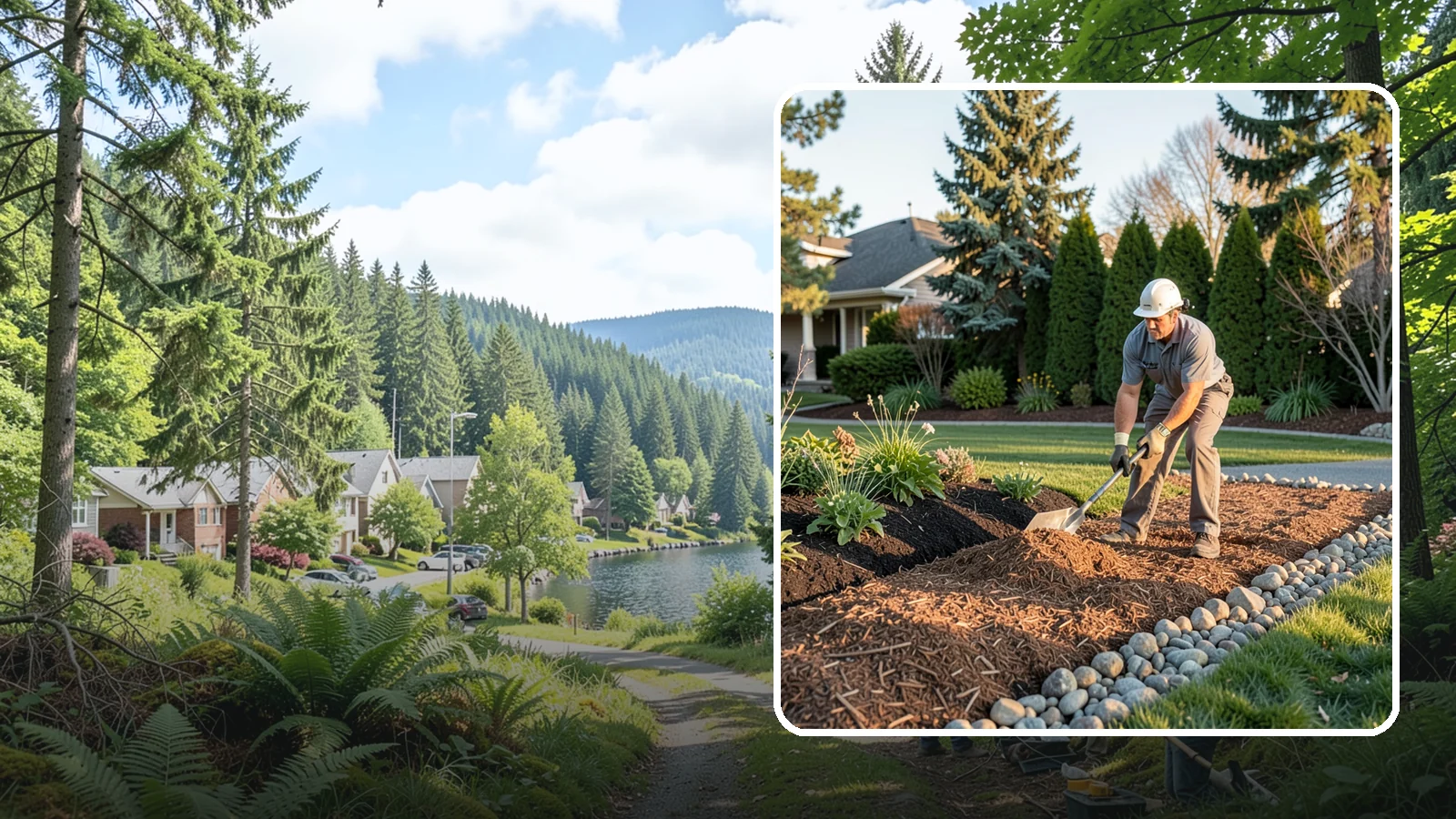 Wood Chip Spreading in Lake Forest Park, King County, WA - Natural wood chips and arborist chips spread on paths, beds, and play areas for a rugged, economical cover.