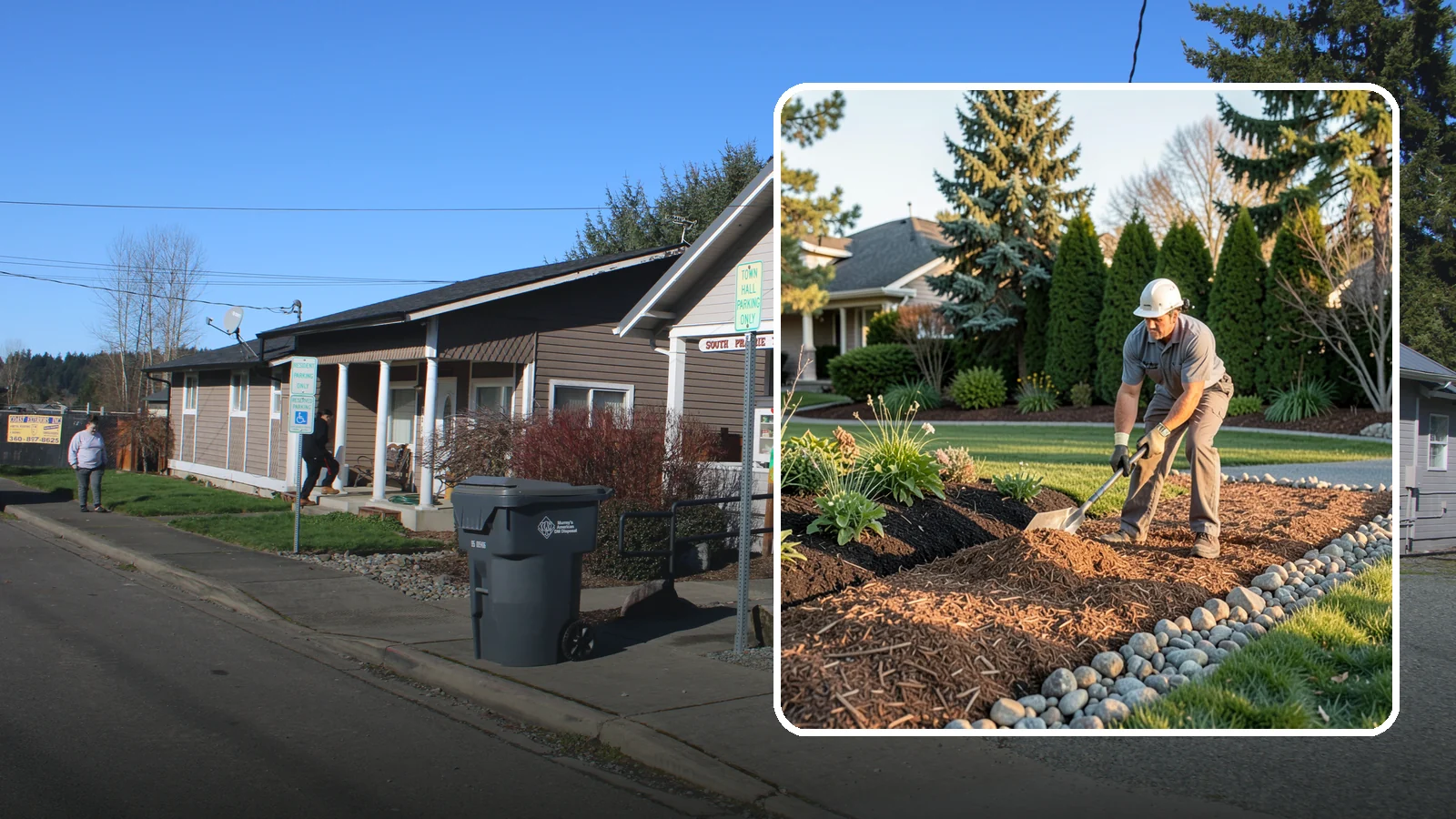 Wood Chip Spreading in South Prairie, Pierce County, WA - Natural wood chips and arborist chips spread on paths, beds, and play areas for a rugged, economical cover.