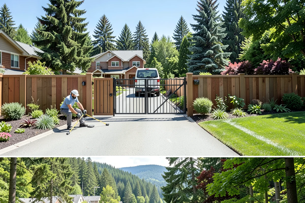 Wood Fence Installation in Lake Forest Park, King County, WA - Summer and early fall give footings the driest cure, but cedar installs well most of the year with breaks for heavy Northwest...