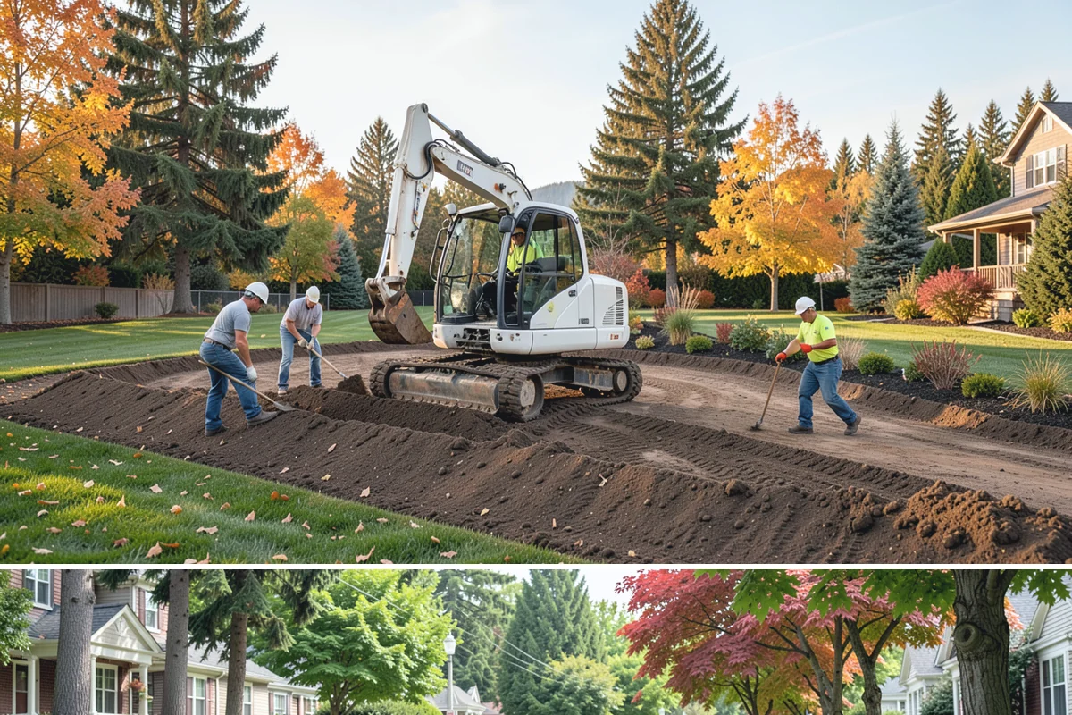 Yard Drainage Correction in Beaux Arts Village, King County, WA - Best performed in late spring through early fall when soils are workable for major regrading and new turf establishes before...