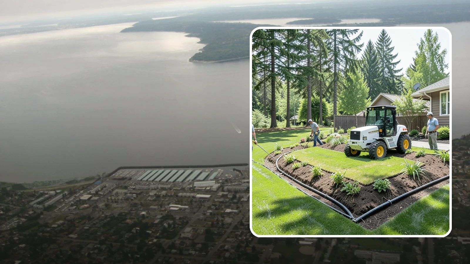 Yard Drainage Correction in Des Moines, King County, WA - We correct overall yard drainage by reshaping grade and installing drains so water flows away from structures instead of pooling.