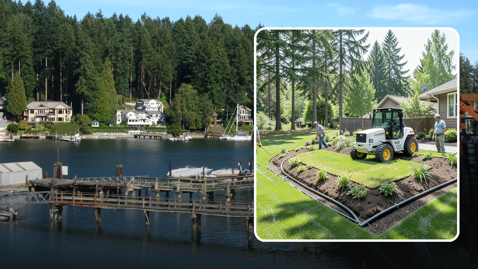 Yard Drainage Correction in Gig Harbor, Pierce County, WA - We correct overall yard drainage by reshaping grade and installing drains so water flows away from structures instead of pooling.