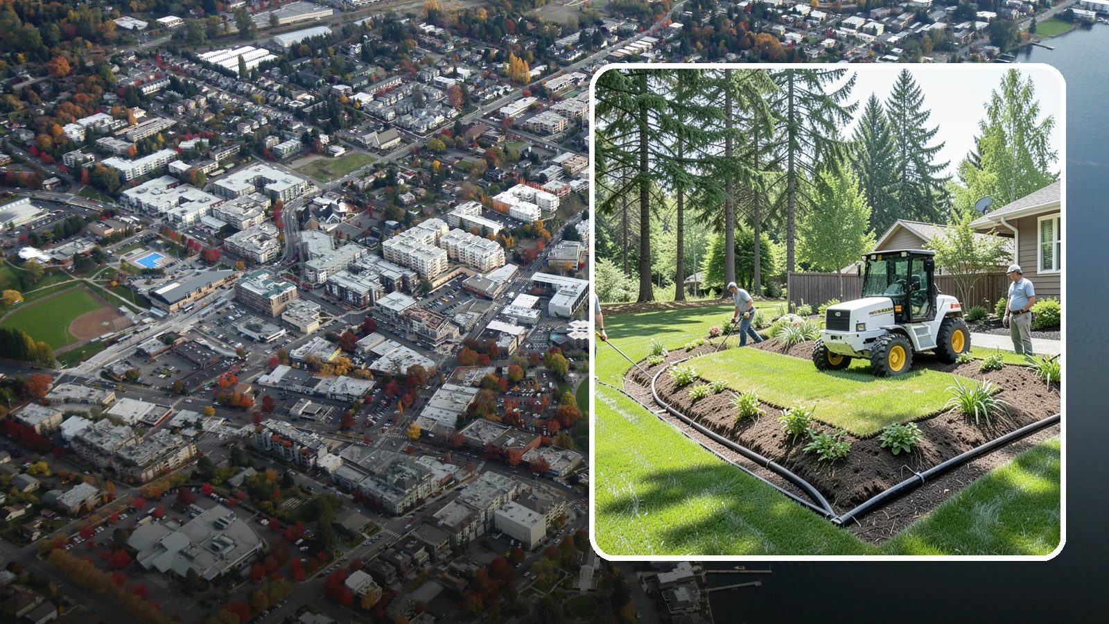 Yard Drainage Correction in Kirkland, King County, WA - We correct overall yard drainage by reshaping grade and installing drains so water flows away from structures instead of pooling.