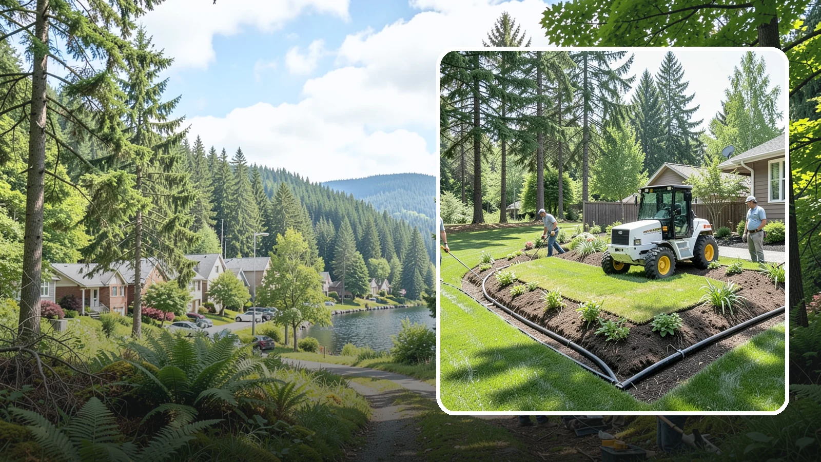 Yard Drainage Correction in Lake Forest Park, King County, WA - We correct overall yard drainage by reshaping grade and installing drains so water flows away from structures instead of pooling.
