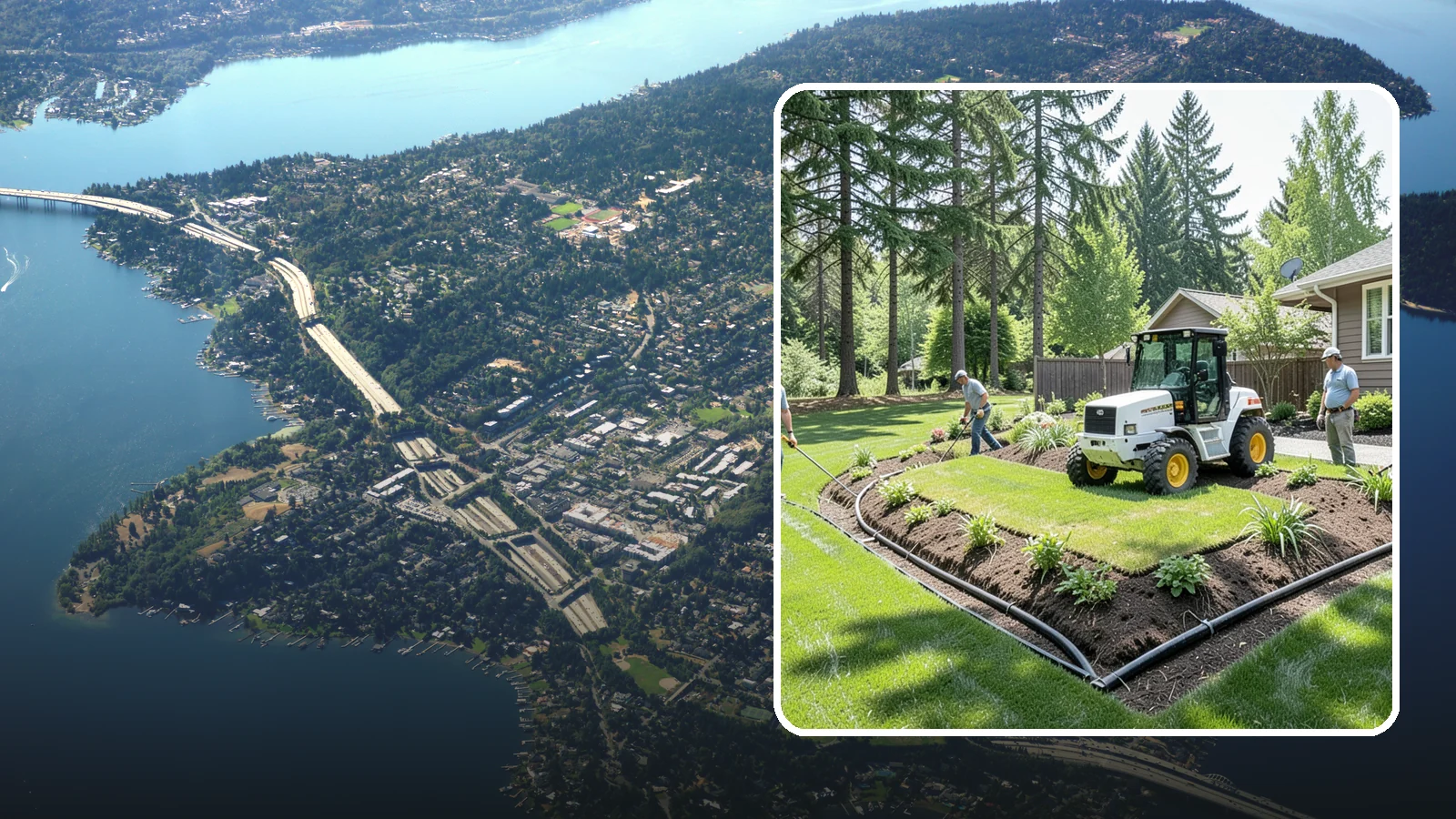 Yard Drainage Correction in Mercer Island, King County, WA - We correct overall yard drainage by reshaping grade and installing drains so water flows away from structures instead of pooling.