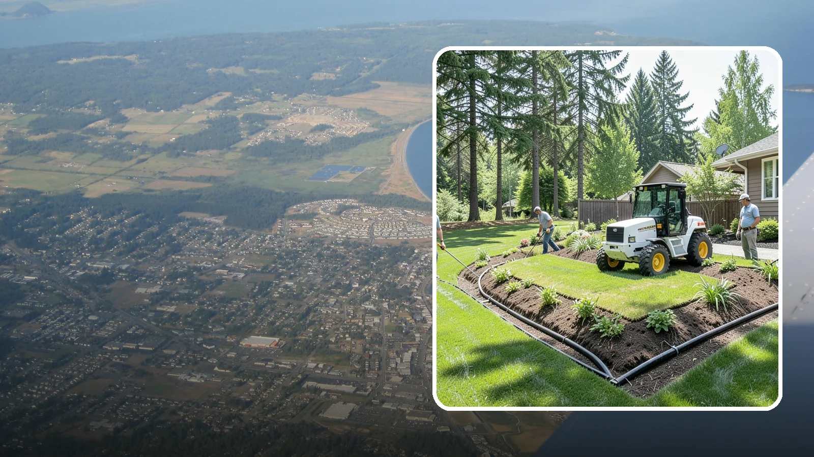 Yard Drainage Correction in Oak Harbor, Island County, WA - We correct overall yard drainage by reshaping grade and installing drains so water flows away from structures instead of pooling.