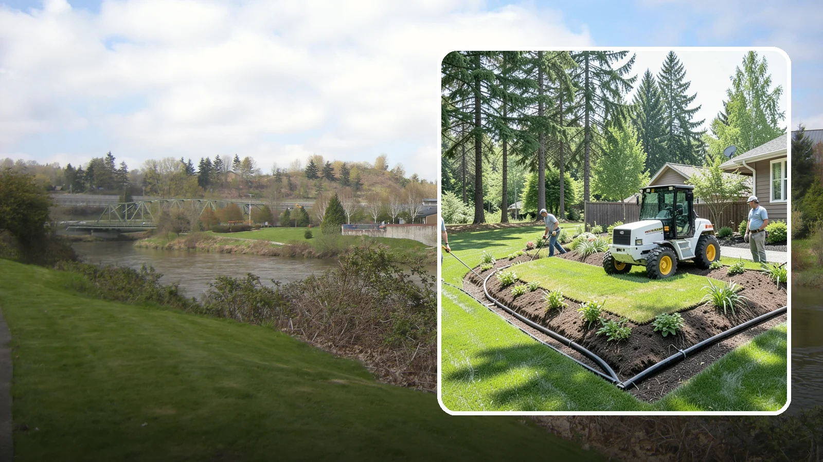 Yard Drainage Correction in Tukwila, King County, WA - We correct overall yard drainage by reshaping grade and installing drains so water flows away from structures instead of pooling.