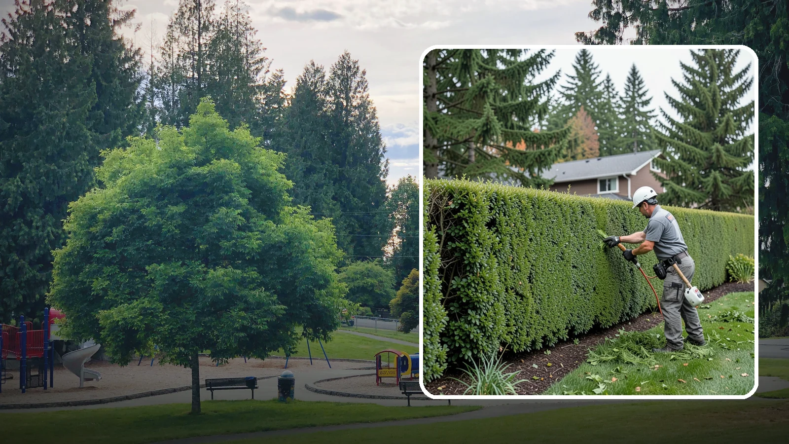 Yew Hedge Trimming in Bonney Lake, Pierce County, WA - Traditional yew hedge trimming that shapes this classic conifer into dense formal walls, with the rare ability to regrow from old...