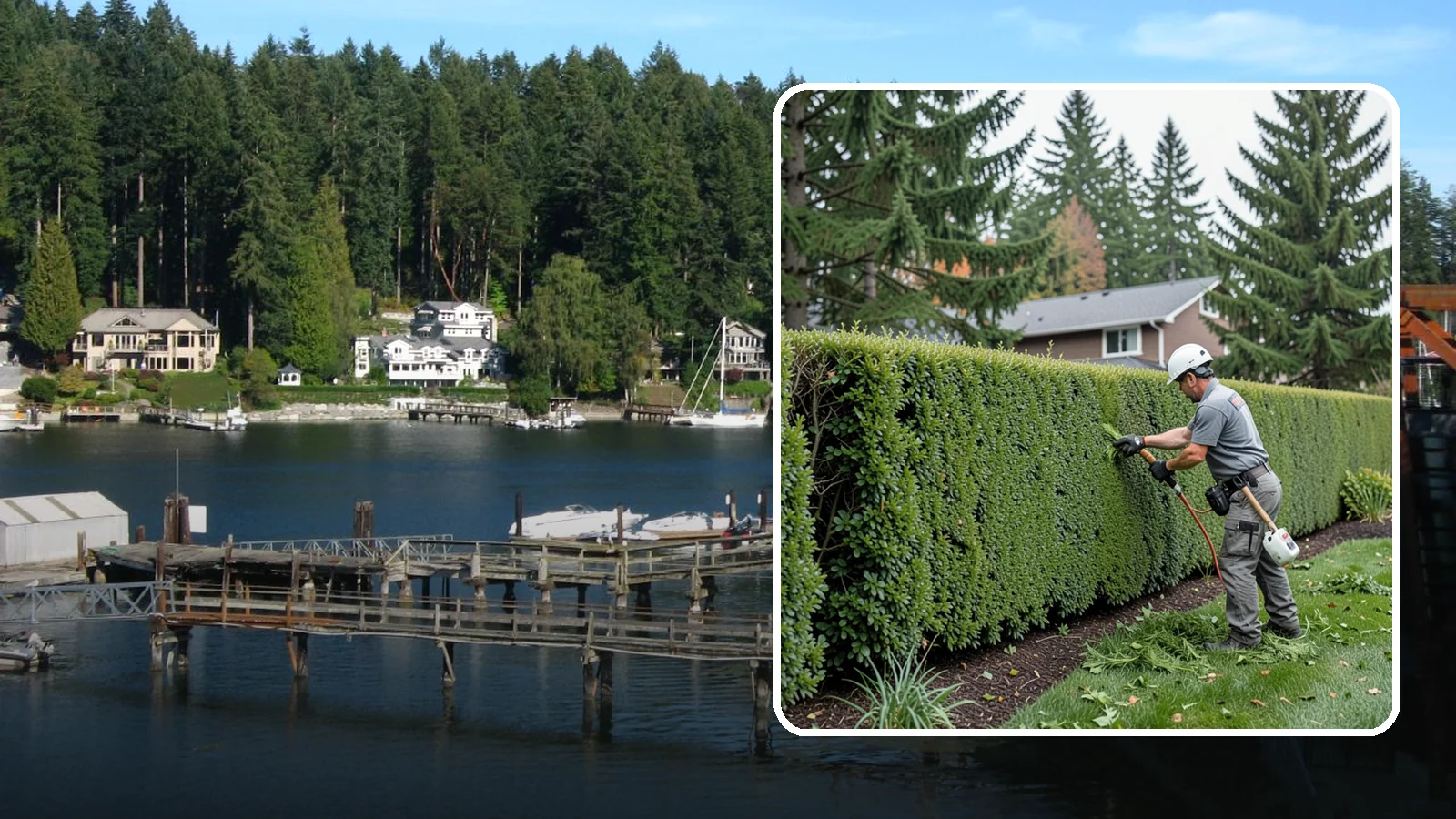 Yew Hedge Trimming in Gig Harbor, Pierce County, WA - Traditional yew hedge trimming that shapes this classic conifer into dense formal walls, with the rare ability to regrow from old...