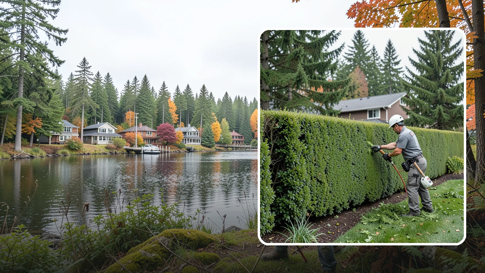 Yew Hedge Trimming in La Conner, Skagit County, WA - Traditional yew hedge trimming that shapes this classic conifer into dense formal walls, with the rare ability to regrow from old...