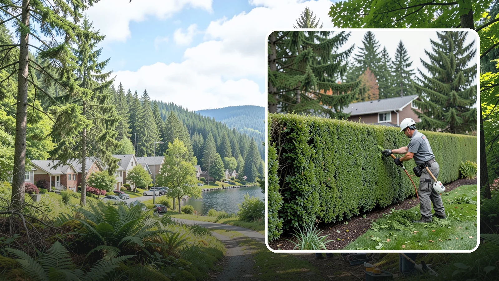 Yew Hedge Trimming in Lake Forest Park, King County, WA - Traditional yew hedge trimming that shapes this classic conifer into dense formal walls, with the rare ability to regrow from old...