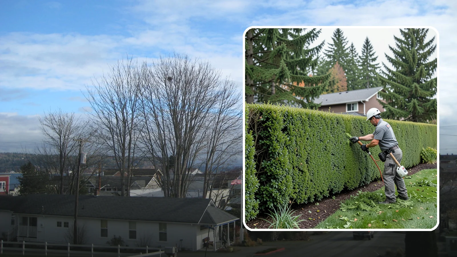 Yew Hedge Trimming in Langley, Island County, WA - Traditional yew hedge trimming that shapes this classic conifer into dense formal walls, with the rare ability to regrow from old...