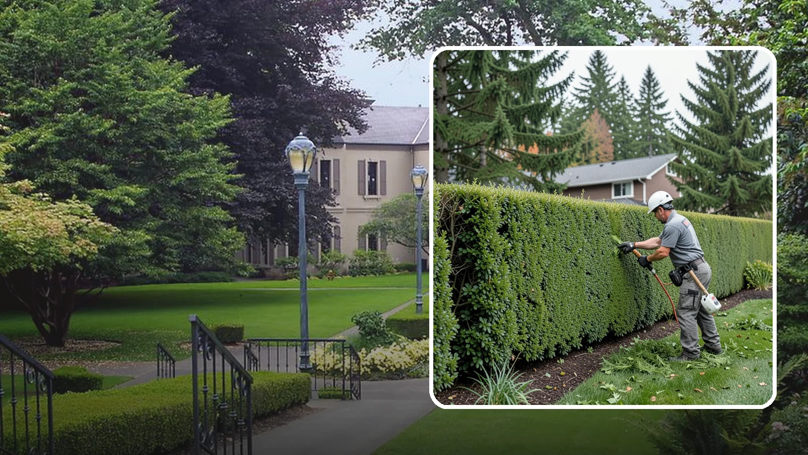 Yew Hedge Trimming in Woodinville, King County, WA - Traditional yew hedge trimming that shapes this classic conifer into dense formal walls, with the rare ability to regrow from old...