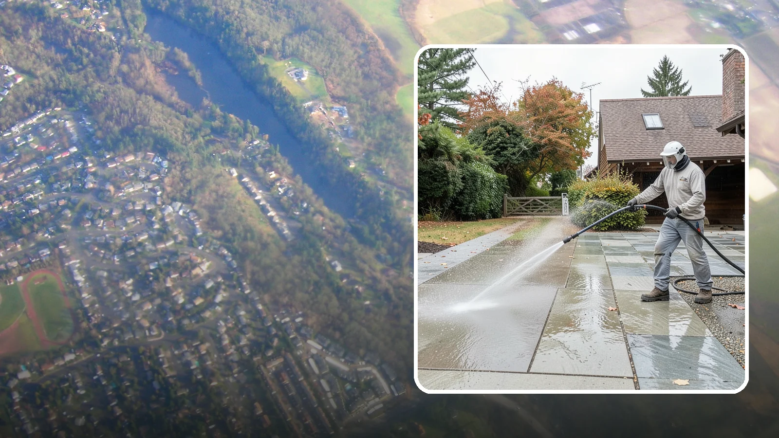 Aggregate Driveway Cleaning in Algona, King County, WA - Careful cleaning of exposed aggregate driveways that clears grime from the textured stone surface without loosening it.