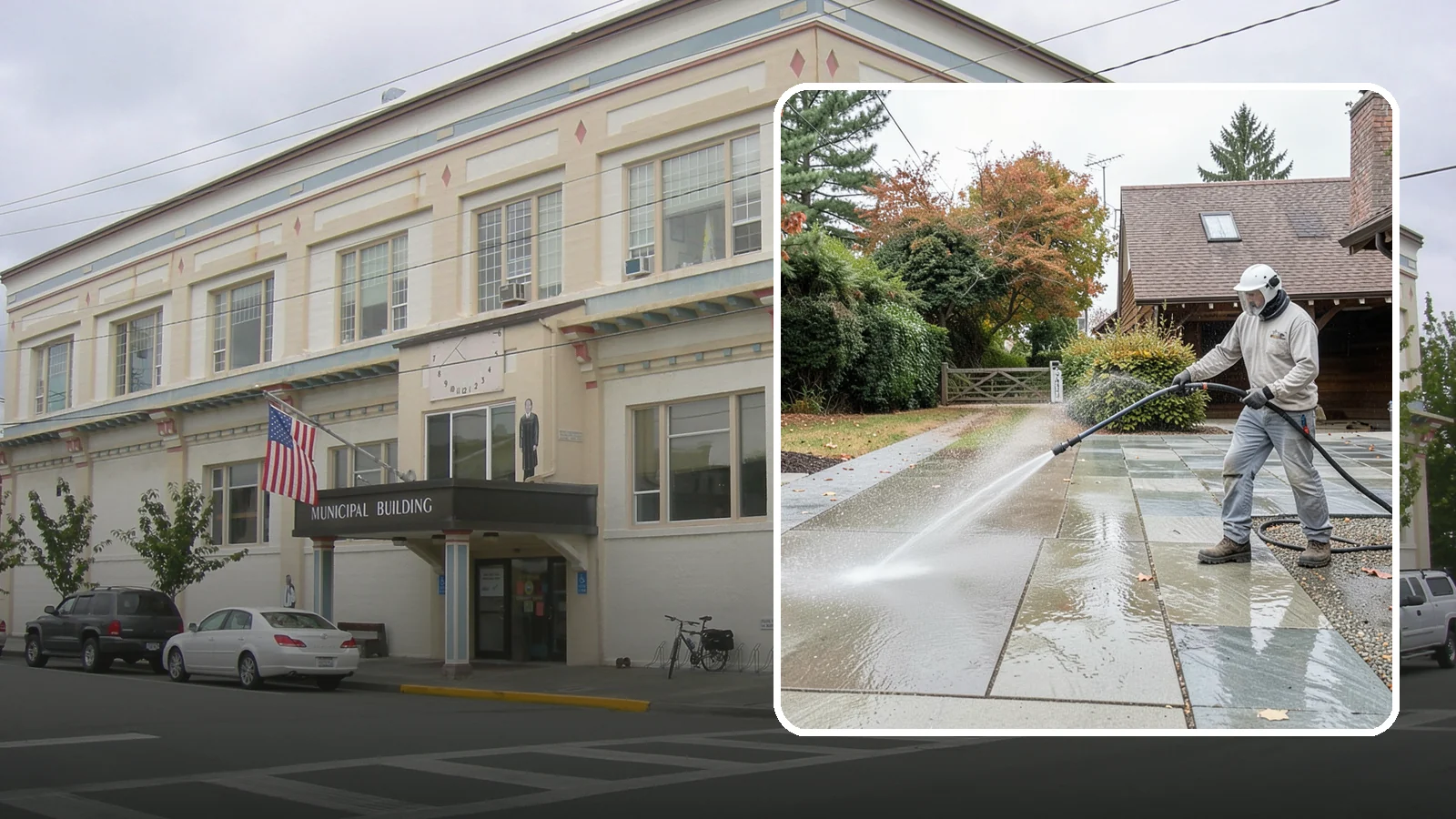 Aggregate Driveway Cleaning in Anacortes, Skagit County, WA - Careful cleaning of exposed aggregate driveways that clears grime from the textured stone surface without loosening it.