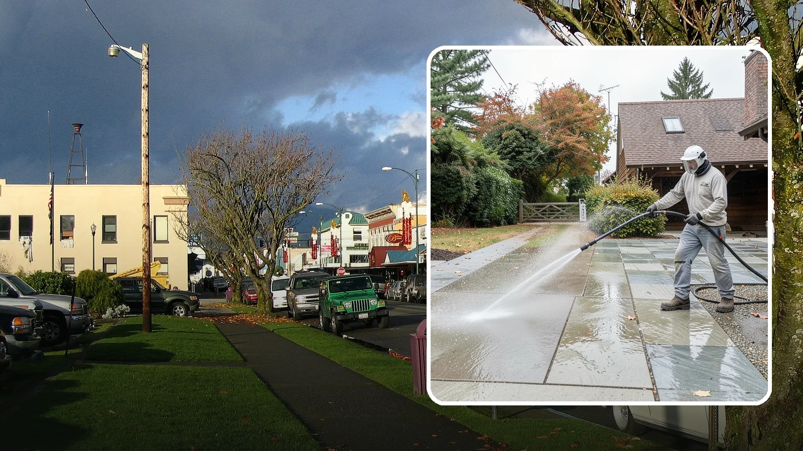 Aggregate Driveway Cleaning in Arlington, Snohomish County, WA - Careful cleaning of exposed aggregate driveways that clears grime from the textured stone surface without loosening it.