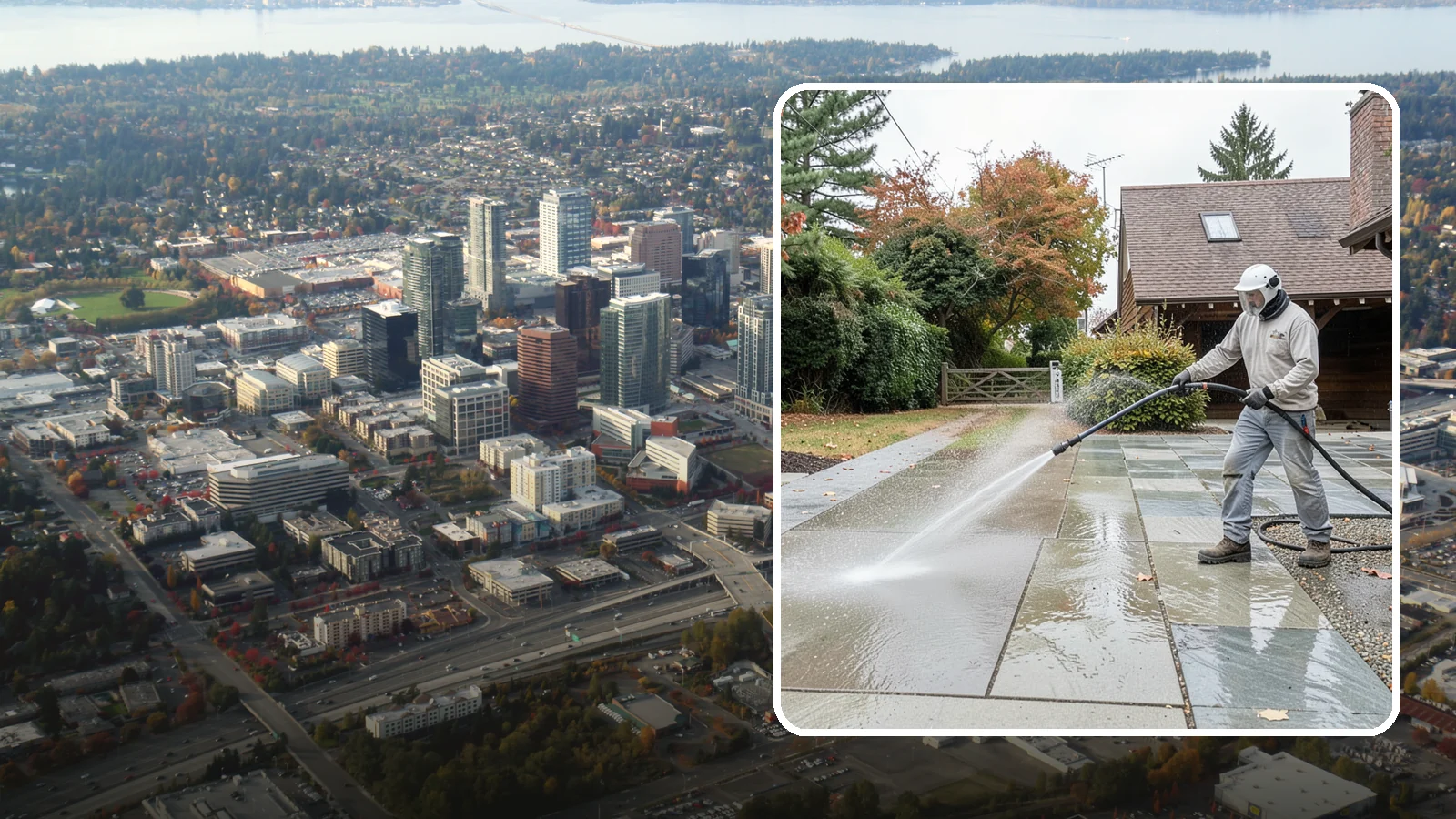 Aggregate Driveway Cleaning in Bellevue, King County, WA - Careful cleaning of exposed aggregate driveways that clears grime from the textured stone surface without loosening it.