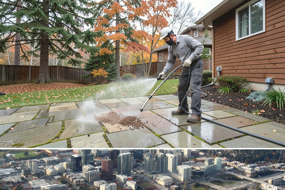 Aggregate Driveway Cleaning in Bellevue, King County, WA - Clean aggregate surfaces in dry weather so the many crevices can dry before sealing or reuse.