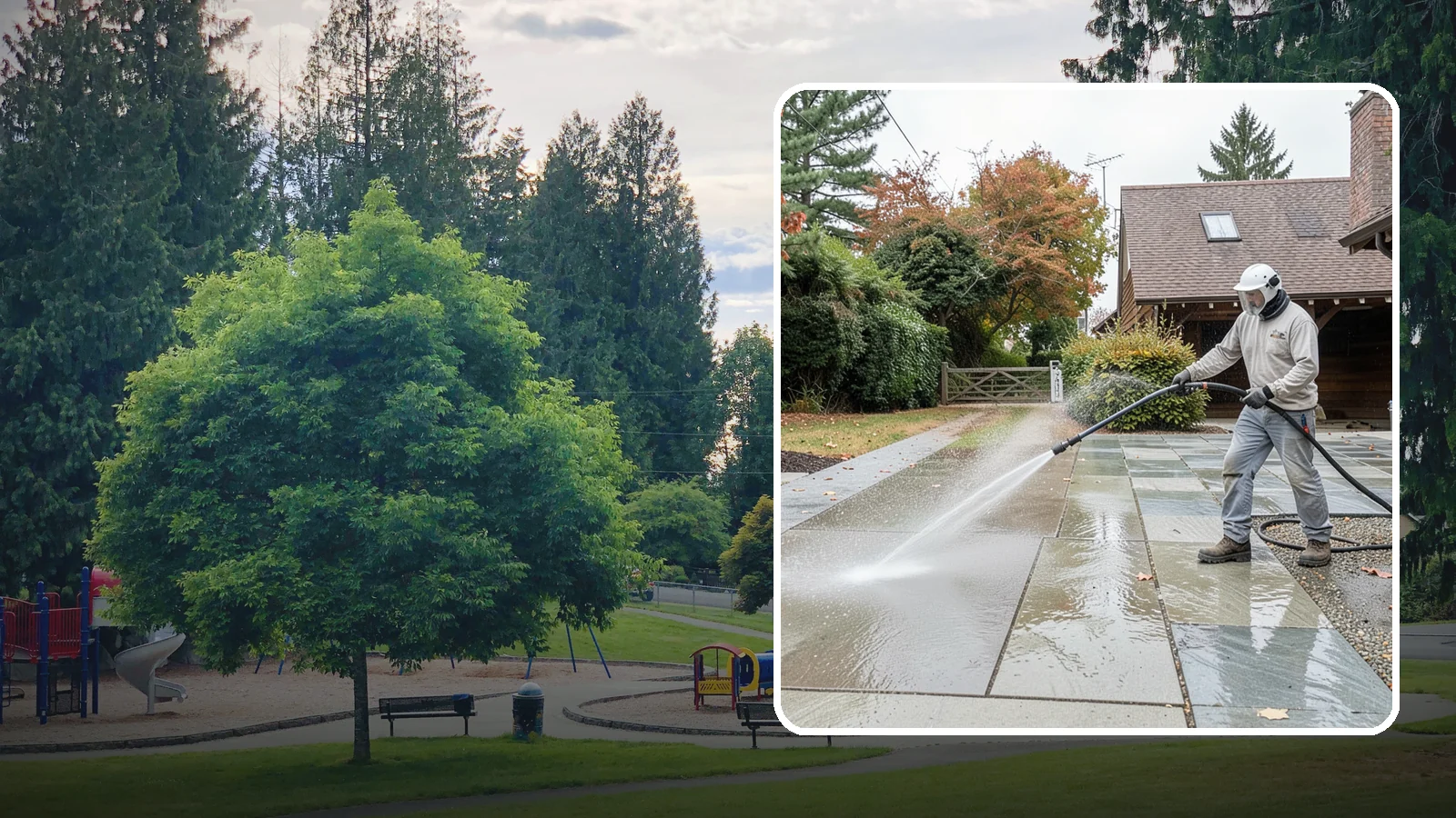 Aggregate Driveway Cleaning in Bonney Lake, Pierce County, WA - Careful cleaning of exposed aggregate driveways that clears grime from the textured stone surface without loosening it.
