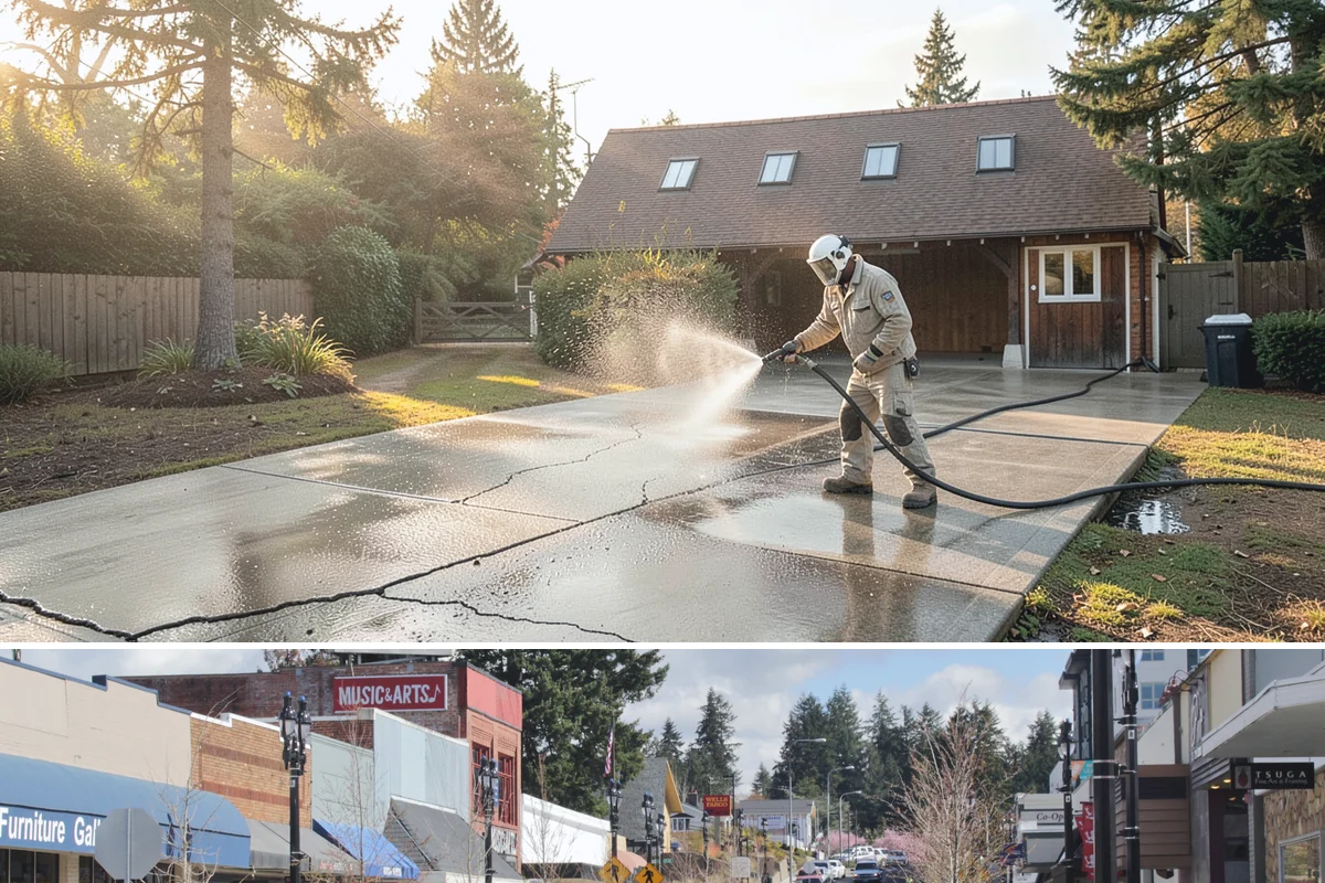 Aggregate Driveway Cleaning in Bothell, King County, WA - Clean aggregate surfaces in dry weather so the many crevices can dry before sealing or reuse.