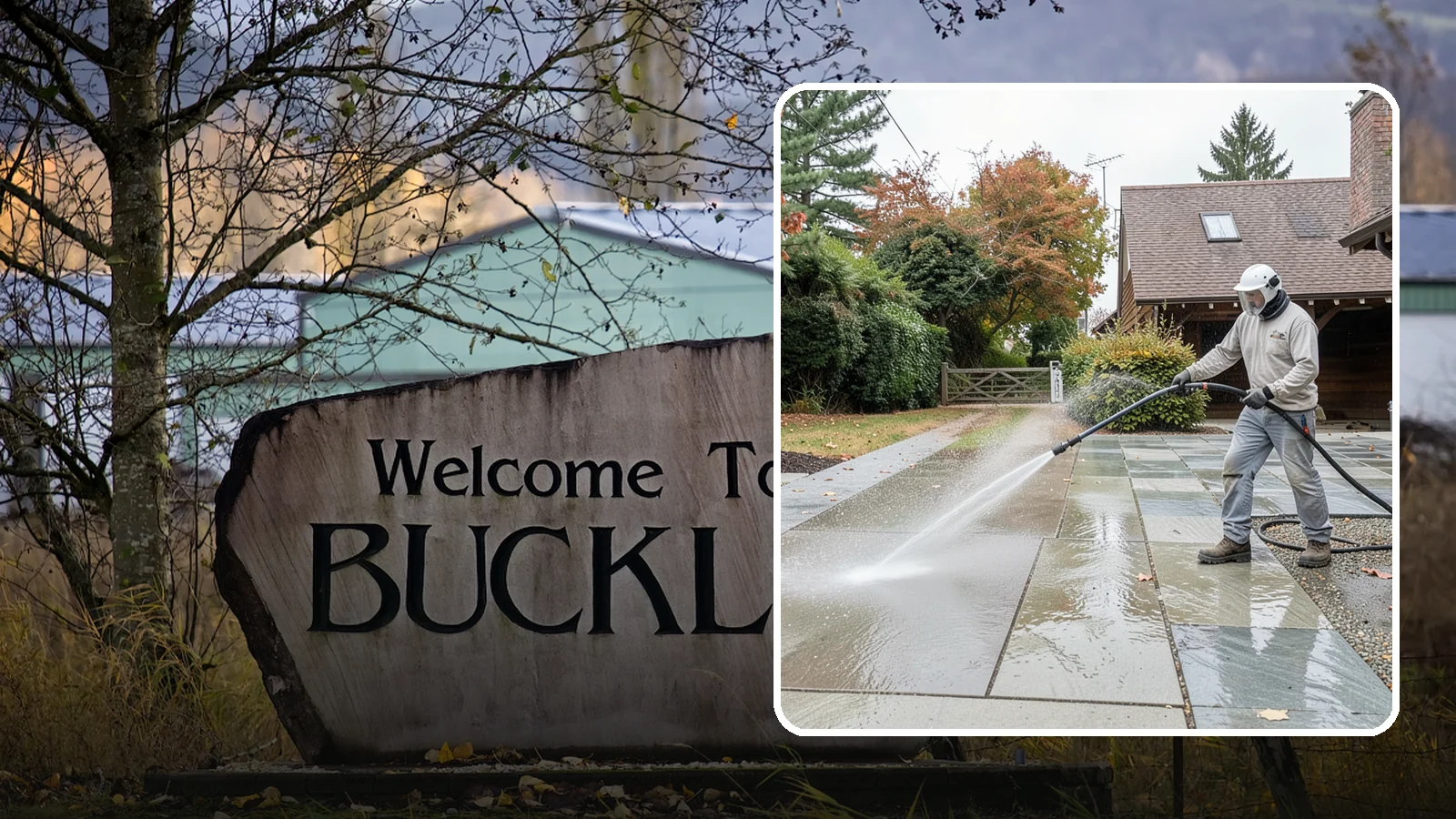 Aggregate Driveway Cleaning in Buckley, Pierce County, WA - Careful cleaning of exposed aggregate driveways that clears grime from the textured stone surface without loosening it.