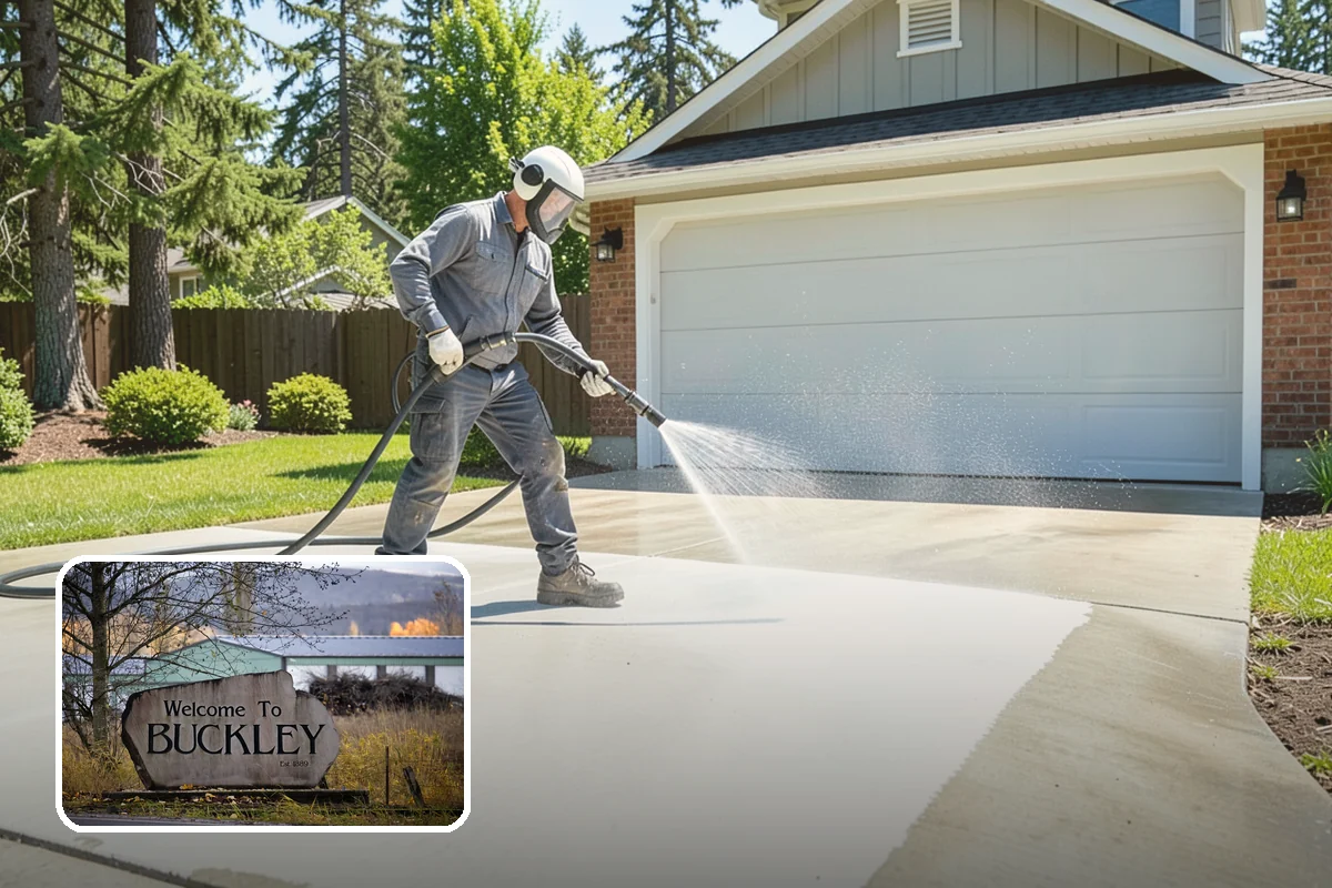 Aggregate Driveway Cleaning in Buckley, Pierce County, WA - Cleans textured aggregate without dislodging stones