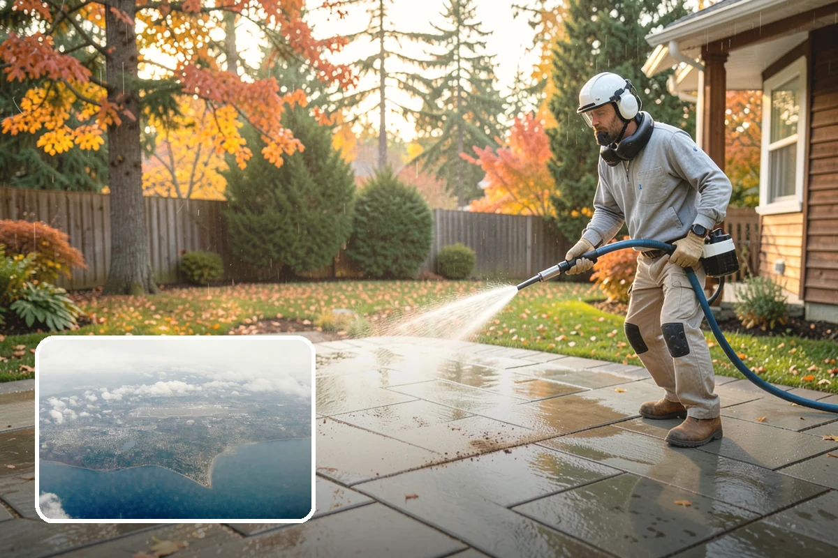 Aggregate Driveway Cleaning in Burien, King County, WA - Cleans textured aggregate without dislodging stones