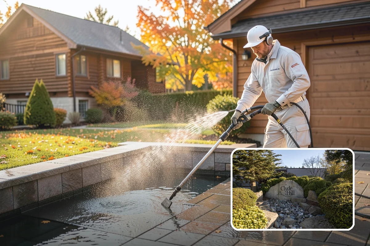 Aggregate Driveway Cleaning in Clyde Hill, King County, WA - Cleans textured aggregate without dislodging stones