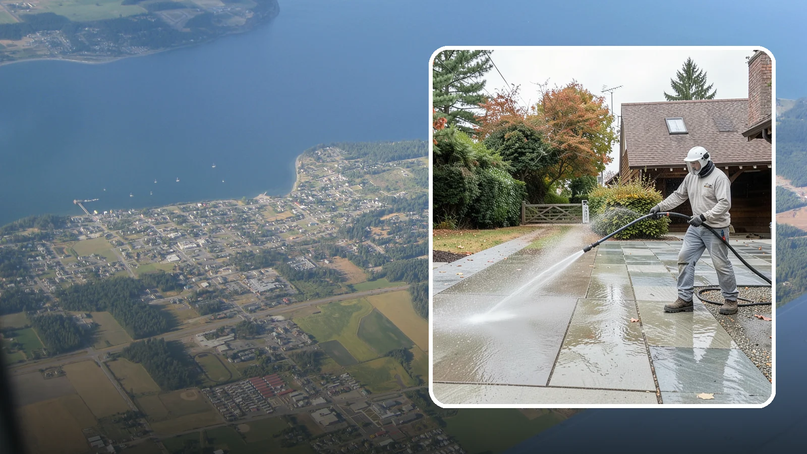 Aggregate Driveway Cleaning in Coupeville, Island County, WA - Careful cleaning of exposed aggregate driveways that clears grime from the textured stone surface without loosening it.