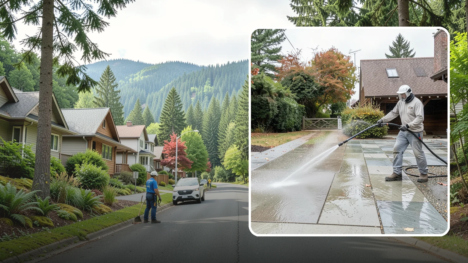 Aggregate Driveway Cleaning in Darrington, Snohomish County, WA - Careful cleaning of exposed aggregate driveways that clears grime from the textured stone surface without loosening it.