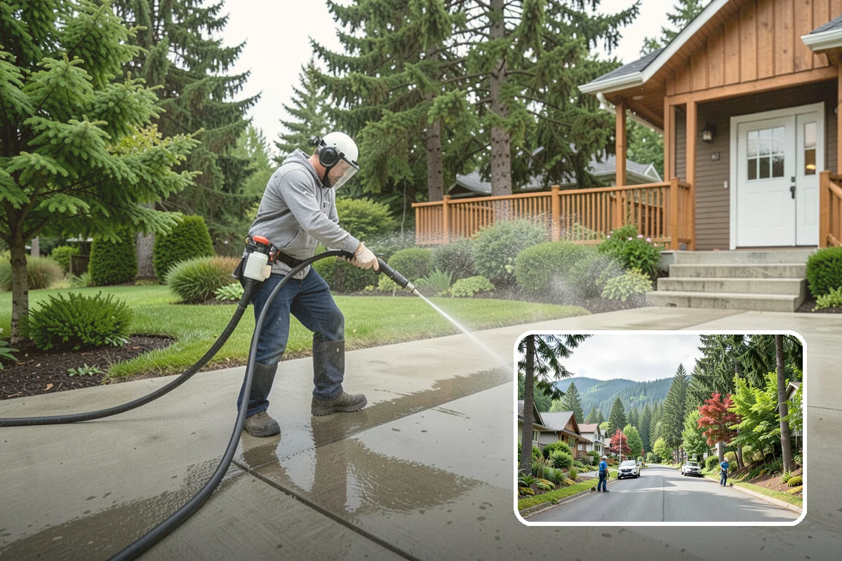 Aggregate Driveway Cleaning in Darrington, Snohomish County, WA - Cleans textured aggregate without dislodging stones