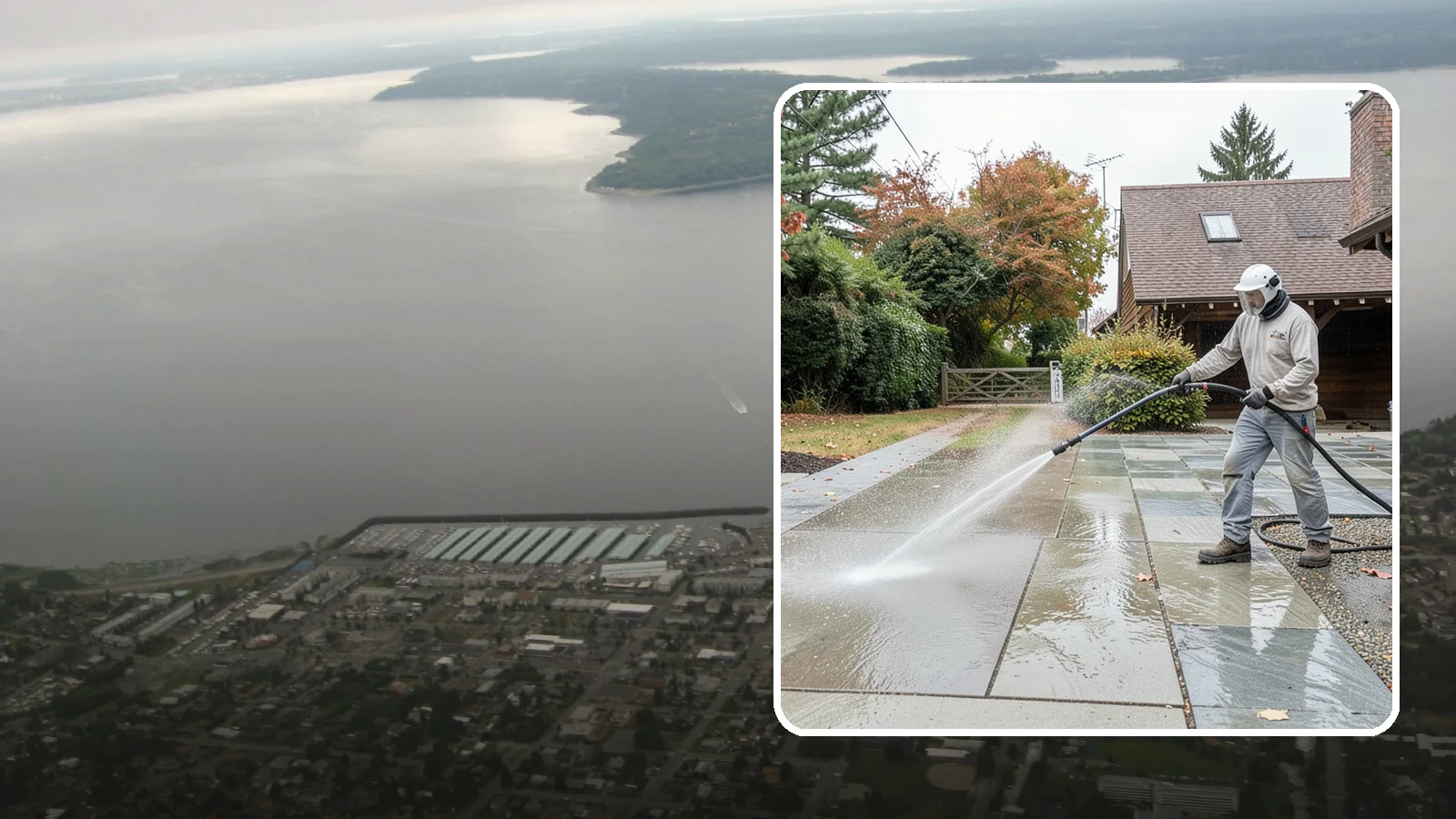 Aggregate Driveway Cleaning in Des Moines, King County, WA - Careful cleaning of exposed aggregate driveways that clears grime from the textured stone surface without loosening it.