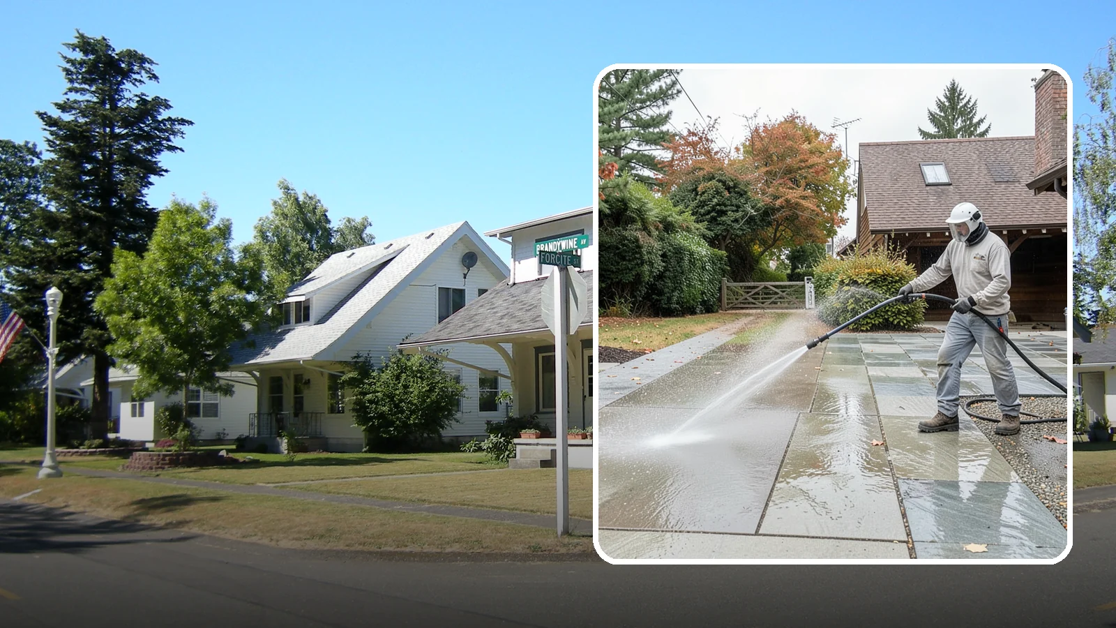 Aggregate Driveway Cleaning in DuPont, Pierce County, WA - Careful cleaning of exposed aggregate driveways that clears grime from the textured stone surface without loosening it.