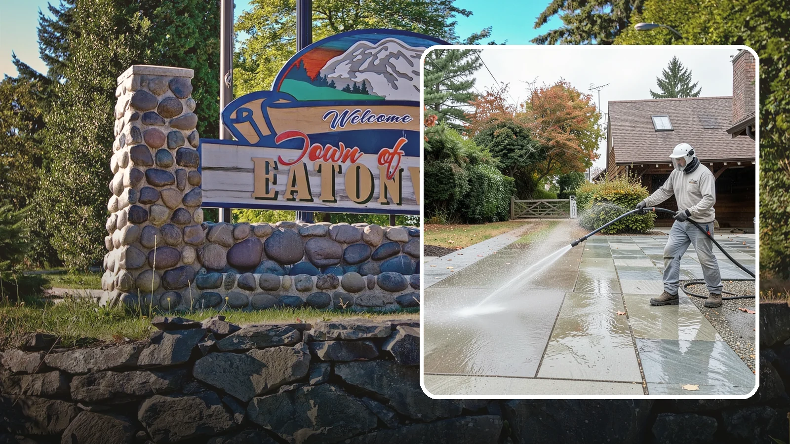 Aggregate Driveway Cleaning in Eatonville, Pierce County, WA - Careful cleaning of exposed aggregate driveways that clears grime from the textured stone surface without loosening it.