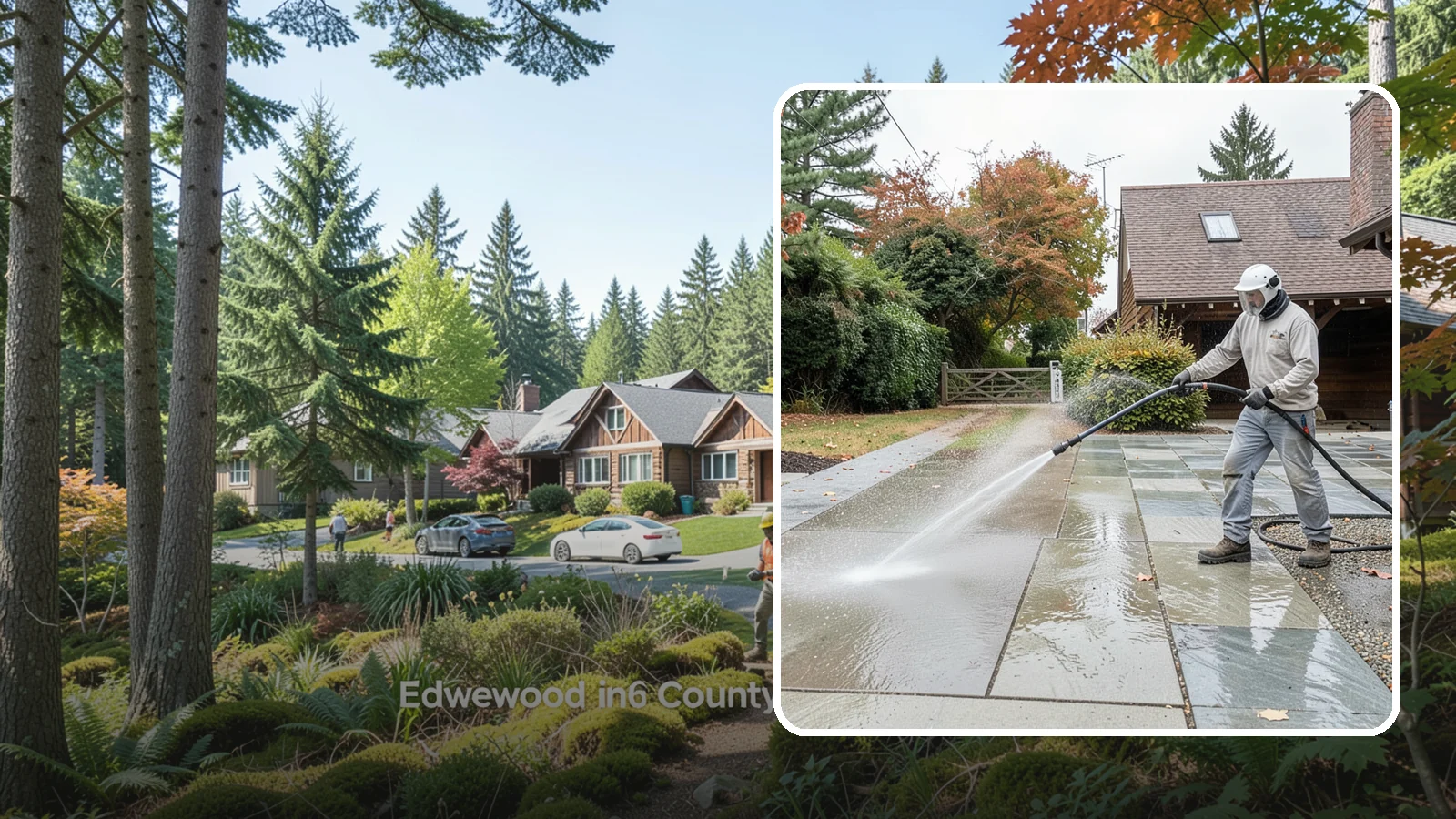 Aggregate Driveway Cleaning in Edgewood, Pierce County, WA - Careful cleaning of exposed aggregate driveways that clears grime from the textured stone surface without loosening it.