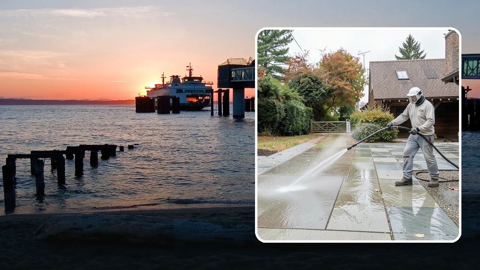 Aggregate Driveway Cleaning in Edmonds, Snohomish County, WA - Careful cleaning of exposed aggregate driveways that clears grime from the textured stone surface without loosening it.