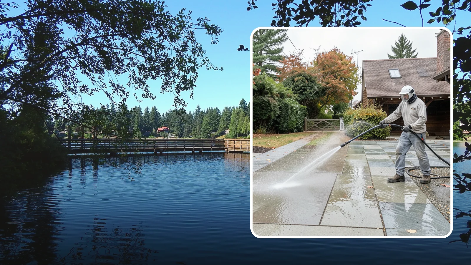 Aggregate Driveway Cleaning in Federal Way, King County, WA - Careful cleaning of exposed aggregate driveways that clears grime from the textured stone surface without loosening it.