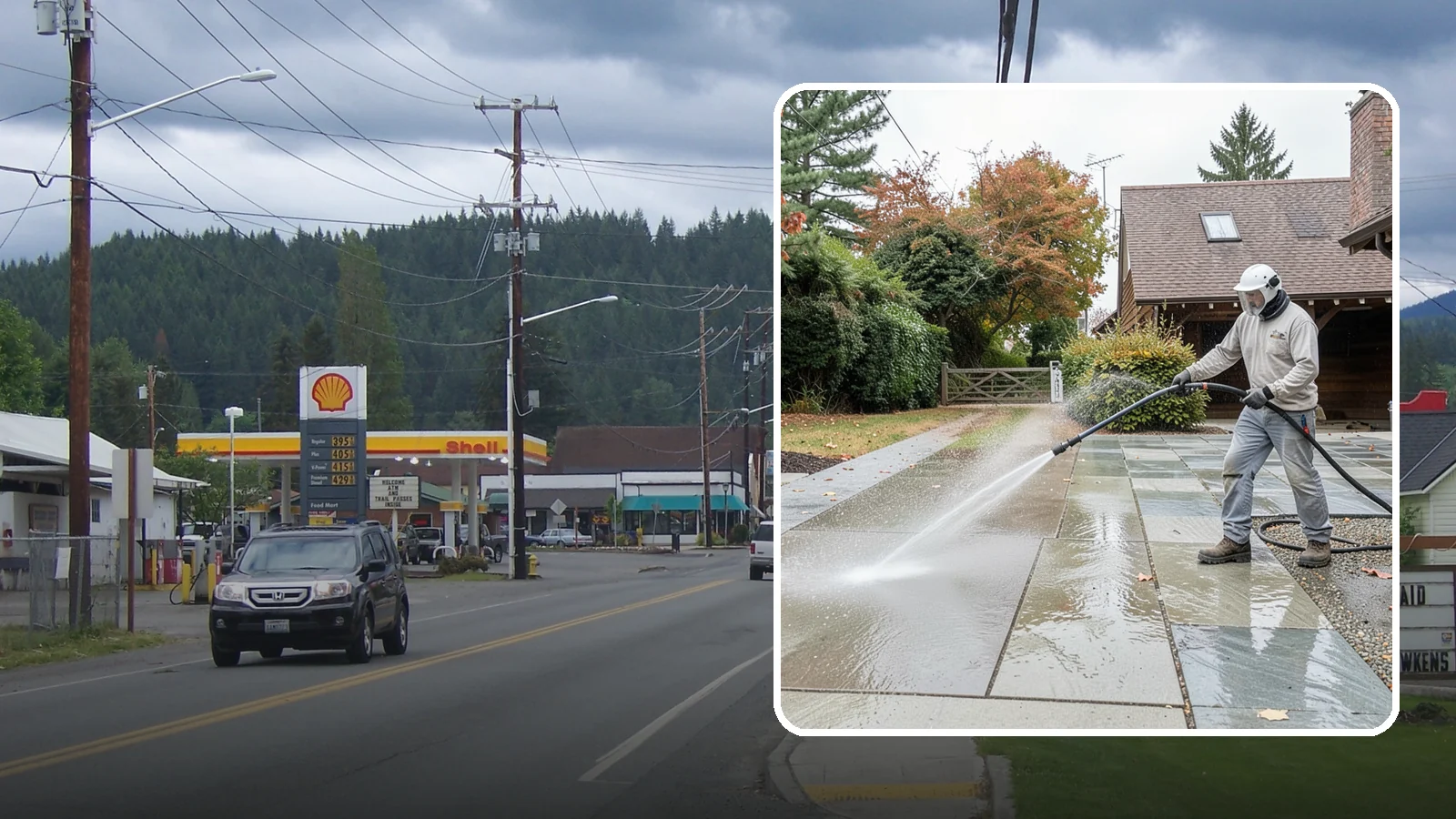 Aggregate Driveway Cleaning in Granite Falls, Snohomish County, WA - Careful cleaning of exposed aggregate driveways that clears grime from the textured stone surface without loosening it.