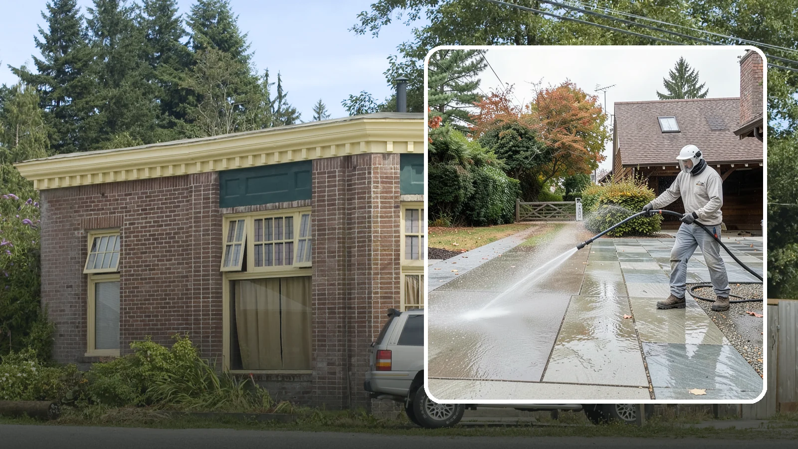 Aggregate Driveway Cleaning in Hamilton, Skagit County, WA - Careful cleaning of exposed aggregate driveways that clears grime from the textured stone surface without loosening it.