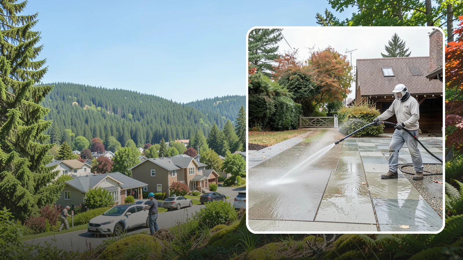 Aggregate Driveway Cleaning in Index, Snohomish County, WA - Careful cleaning of exposed aggregate driveways that clears grime from the textured stone surface without loosening it.